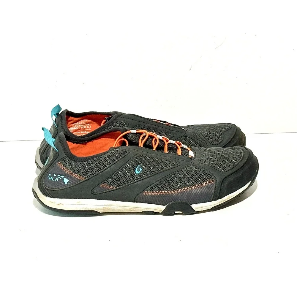 Olukai ELEU Trainer Men's Size 9.5 Slip On Water Shoes Gray Orange
